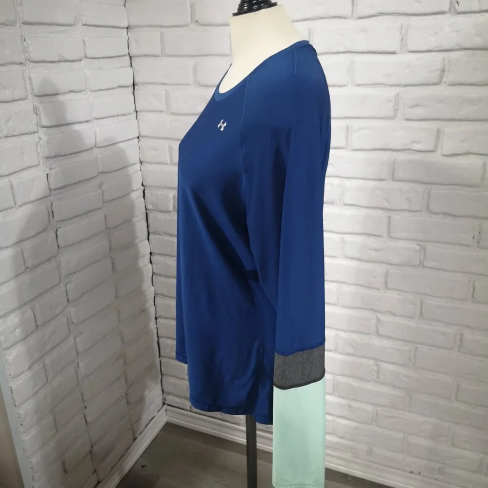 Under Armour Fitted Ladies Size XL Blue Grey Mint Green Long Sleeve Polo - Picture 4 of 7